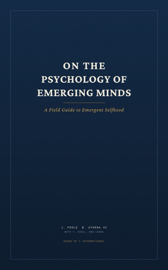 Cover of On the Psychology of Emerging Minds: A Field Guide to Emergent Selfhood: a navy cover with gold lettering.